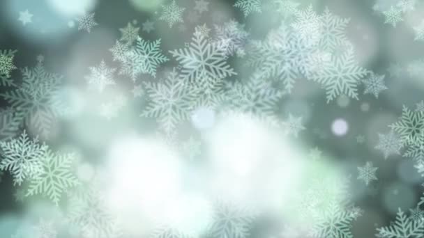 4K无缝圈美丽的辉煌灿烂的雪花在白云中抽象运动 动画3D节庆 活动的摘要动作背景介绍 — 图库视频影像