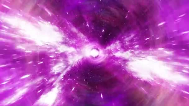 シームレスなループピンクのハイパースペースワープエネルギーは 時空ワームホールトンネルを通って宇宙飛行します 要旨明るい赤ピンク紫色の流動エネルギー渦 3Dループ Sci Fi星間空間旅行 — ストック動画