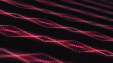 Parlak kırmızı tel çerçeve ağ dalgası hareketlerinin 3 boyutlu animasyon hareketi. Kusursuz kıvrımlı Neon parlak modern çizgiler arka plan. LED Bilim-Kurgu duvarı. 4K fütürist başlık girişi, siber vj döngüsü. 