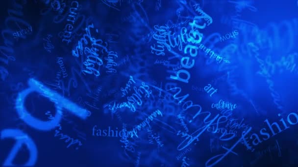 Blue Text Fashion Beauty Magazine青を背景にした単語タイプアニメーション 導入のための要素のための4K タイトルバナー — ストック動画