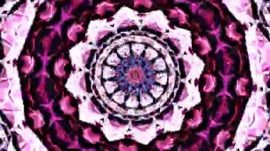 Soyut titrek pembe hipnotik kaleydoskop kompleksi yüksek teknolojili fütüristik neon mandala dönen tünel geometrik arka planı. Modern renkli aydınlatma floresan ultraviyole ışık. 4k 3d kusursuz döngü. 