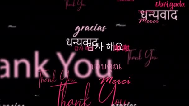Анимационная Ловушка Благодарности Разных Языках Слово Связанное Красным Розовым Словом — стоковое видео