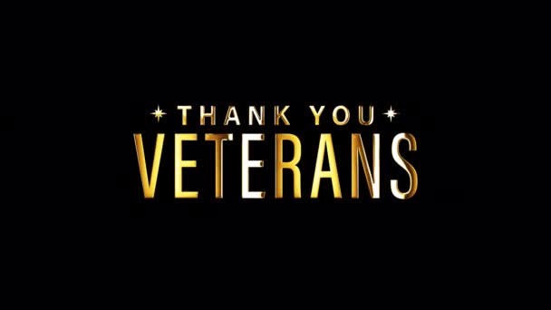 Thank You Veterans Golden Text Light Effect Rendering Isolated Transparent — Stock Video