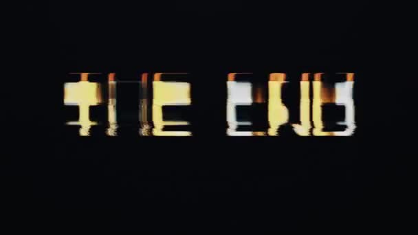 End Text Ord Guld Ljus Animation Loop Med Glitch Text — Stockvideo