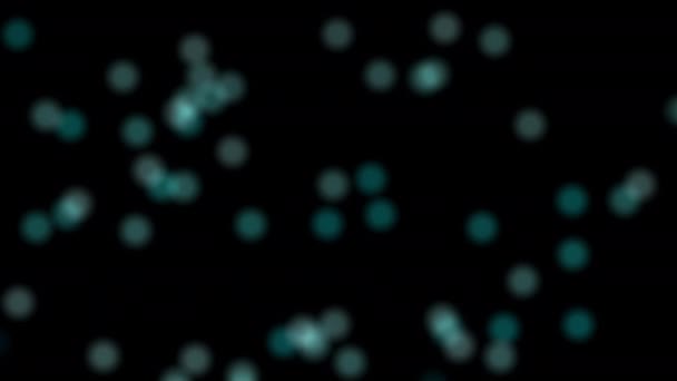 Графіка Руху Розмитих Частинок Блакитних Бульбашок Боке Чорному Тлі Візуалізація — стокове відео