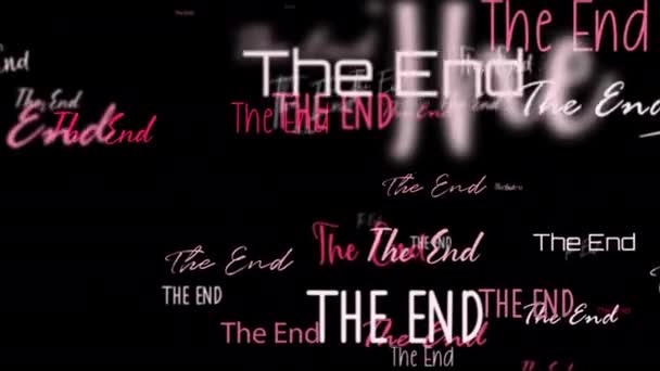 终结词 的动画循环与红粉词的流动有关 引言部分 黑色背景的标题横幅 — 图库视频影像