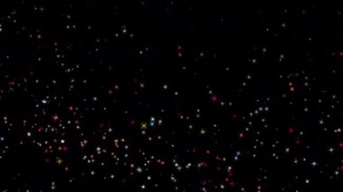 Soyut arkaplan rengarenk parlayan yıldız parçacıkları yüzer. 4K 3D kusursuz döngü animasyonu. Kış tatili konsepti, Mutlu Noeller, yeni yıl, düğün, kutlama
