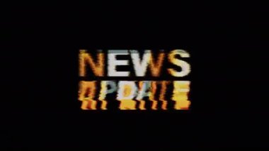 Siyah arkaplan 4K 3D kusursuz döngü Haber Güncellemesi Güncelleme efekti unsuru üzerinde hatalı etki döngüsü başlığına sahip Haber Güncelleme altın metni altın ışık efekti elementiyle sinematik metin animasyonu 