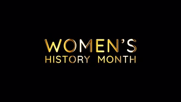 Women History Month Золотий Текст Світловим Ефектом Ізольований Допомогою Альфа — стокове відео