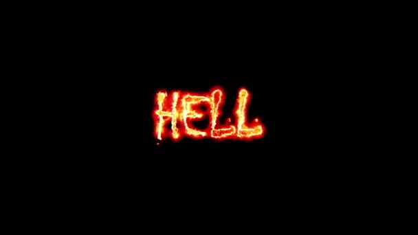 Огонь Сжигает Текст Адского Слова Золотисто Красная Подсветка Анимации Hell — стоковое видео