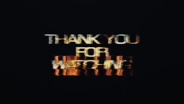 Thank You Watching Text Word Gold Light Animation Loop Glitch — Stock Video