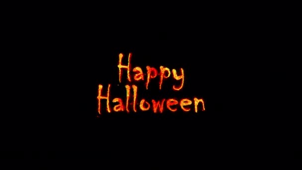 Fuego Quemar Texto Feliz Halloween Palabra Iluminación Brillo Rojo Dorado — Vídeo de stock