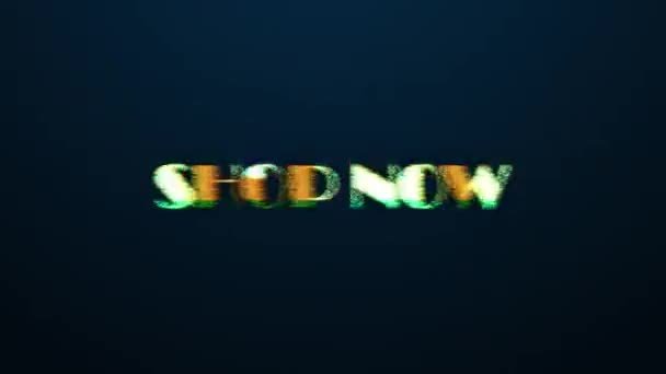 Shop Now Text Word Gold Light Animation Loop Glitch Text — Stock video