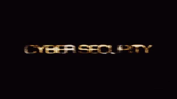 Cyber Security Text Word Gold Light Animation Loop Glitch Text — Vídeo de stock