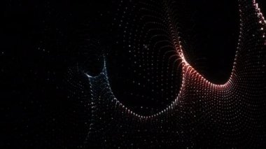 Parlak mavi turuncu nokta dijital ışıltılı dalga parçacıklarının soyut dikişsiz döngüsü, dijital veri akışının hareketi. Büyük veri arkaplanı kavramı. Siber ya da teknoloji arka planı