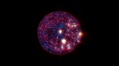 Soyut ateş enerjisi gezegen döngüsü 3 boyutlu canlandırmalar. Fantezi kaotik güç füzyonu parlayan atom yaratıcı konsepti. Soyut sihirli enerji kristal küresi. Astroloji mistik küre.