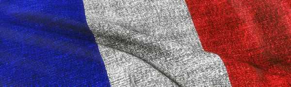 接近法国的白旗 Grunge法国国旗抽象3D插图 深色和黑色的国旗三色旗 有三个垂直带 白色和红色在斜纹棉织物上 — 图库照片