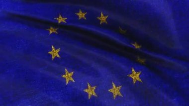 Kot kumaş dokusu ve AB bayrağına ilişkin AB bayrağı. Rüzgarda dalgalanan 4K 3D Grunge AB bayrak videosu alfa kanalı Quicktime prores 4444 ile izole edilmiş şeffaf hale getiriyor. Soyut arkaplan görüntülerini sallayan bayrak dalgaları. 
