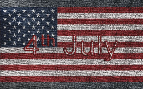 Juli Text Amerikansk Flagga Denim Jeans Texturerat Abstrakt Bakgrund Koncept — Stockfoto