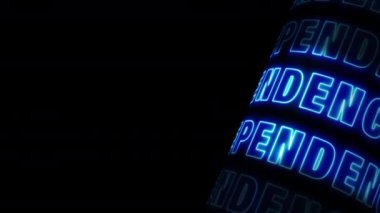 Independence Day 3D tube blue neon text smooth seamless loop animation. 4K effect screen looping with copy space for your text or artwork for your trailer movie.
