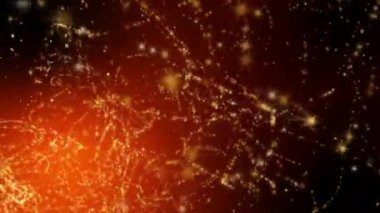 Siyah arka planda yüzen toz parçacıkları olan soyut sıçrama bombası, 4k 3D görüntüleme. Soyut 3D animasyon fütüristik patlama turuncu bulutlarla birlikte siyah arkaplana doğru yükseliyor.