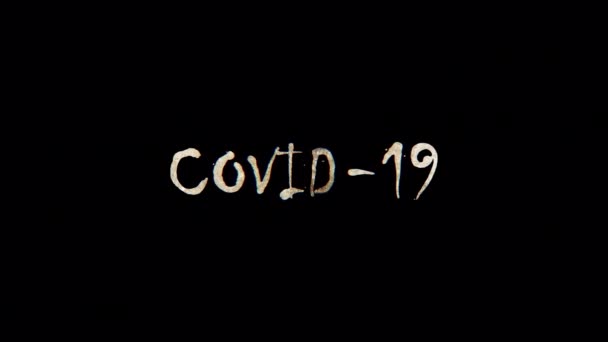 Covid Kelimesinin Yanık Metni Covid Kelime Döngüsü Animasyonunun Altın Parıltısı — Stok video