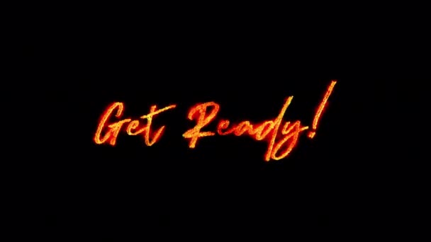 Fire Burn Text Get Ready Word Golden Red Shine Lighting — Stock Video