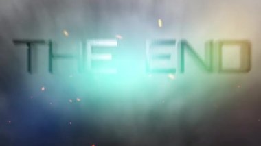 Filmin bitiş sözcüğü Sinematik Tebrik Arkaplanı Konsepti. 4K 3D Dünyanın bitiş krom metni Işıltılı ışık animasyonu. 