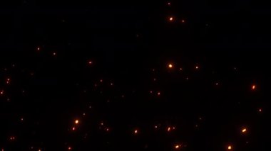Ateş parçacıkları, projeniz için kullanılan siyah arkaplanda aşağıdan yukarıya doğru yükselen kıvılcımlar oluşturur. 4K 3D ateşli turuncu parlayan kor yanan kül parçacıklarının animasyonu.