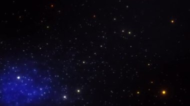 Soyut döngü toz parçacıkları sağ alttan üste siyah arkaplanda yüzüyor. 4K 3D kusursuz turuncu parçacıklar havada uçuşuyor. Döngülü canlandırma.