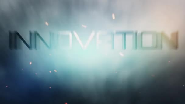 Innovation Word Cinematic Greeting Title Background Concept Innovation Chrome Text — Stock videók