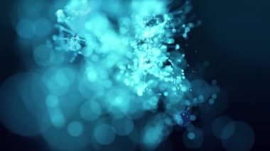 Soyut bilim teknolojisi arka planında siyah üzerine mavi parçacıklar parıldıyor. Fütürist nokta dalgası. Büyük veri 4K 3D görüntüleme. Teknoloji dünyası sunumu için soyut dijital dalga animasyonu