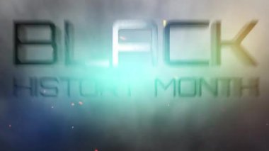 Siyahi Tarih Ayı Sinematik Tebrik Arkaplanı Konsepti. 4K 3D Siyah Tarih Ay krom metni. Parlak ışık animasyonlu dünya..