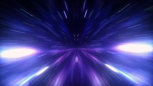 Zářící Barevné Neonové Symetrické Digitální Osvětlení Částice Hyperprostoru Temném Tunelu — Stock video