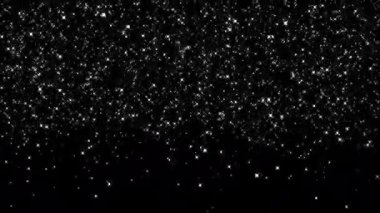Güzel, soyut, parlak, beyaz, yanıp sönen, siyah arkaplanda ışıldayan parçacıklar. 4K kusursuz döngü kar yağışı kış ışıltısı parçacıkları Kış Noel etkinliği için temalı arka plan .
