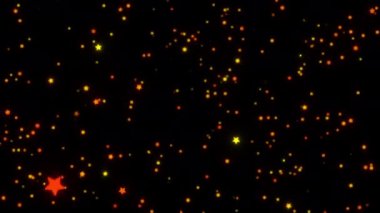 Siyah zemin üzerine parlayan yıldız parçacıkları düşen güzel döngülü turuncu. Proje ekranı kaplaması için 4K pürüzsüz yeni yıl temalı arkaplan