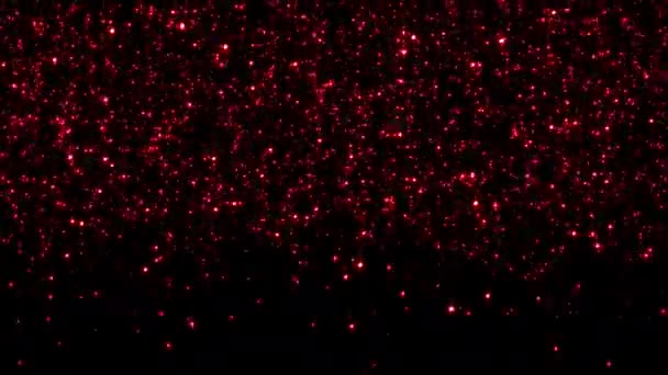 Loop Beautiful Glow Red Particles Flicker Fire Falling Black Background — стоковое видео