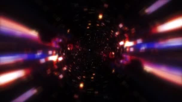 通过色彩艳丽的蓝色橙色时空漩涡 发射出超大空间的光芒 3D环Sci Fi星际旅行通过超空间虫孔 网络空间中的远程传输跳 — 图库视频影像