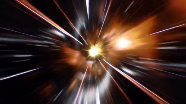 Merkezdeki Yıldız Patlamasında Hiperuzay Tünelinde Soyut Sıçrama Galaksideki Parlak Sarı — Stok video
