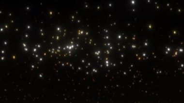 Soyut döngü arka planında birçok parlak parçacık yüzer. 4K 3D kusursuz döngü animasyonu. Kış tatili konsepti, Mutlu Noeller, yeni yıl, düğün, kutlama 