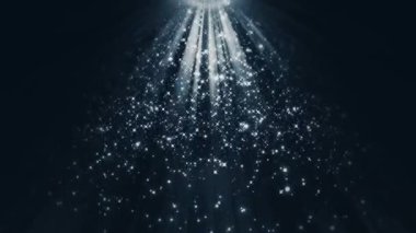 Siyah zemin üzerinde parlayan beyaz parlak parçacıkları olan güzel, soyut bir aydınlatma ışığı. 4K kusursuz döngü kar yağışı kış ışıltısı parçacıkları Kış Noeli temalı arka plan