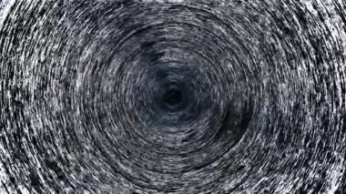 Soyut hareket grafiksel döngü dairesi siyah ve beyaz tünel arka planında siyah ve beyaz sarmal girdap ışığında kıvrılarak homurdanır. 4K döngüsü yuvarlak çizgili dönen hipnotik