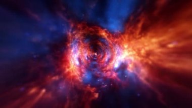 Abstract Interstellar flight, time travel jump in blue orange purple star hyper space burst warp.4K 3D Seamless Loop Hyper Tunnel or Wormhole Science Digital Background. Singularity, gravitational waves and spacetime
