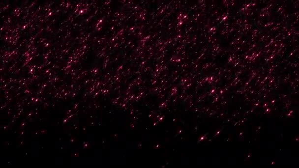 Loop Beautiful Glow Pink Particles Flicker Fire Falling Black Background — стоковое видео