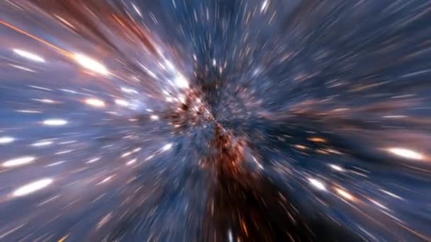 Абстрактний Темний Світло Блакитний Світяться Частинками Гіперпростору Тунелю Через Космічний — стокове відео