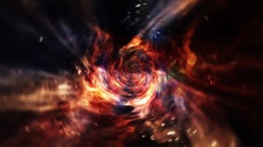 Kusursuz döngü grunge çok renkli hiperuzay warp uzay uçuşuyla uzay-zaman solucan deliği tünelinde. Soyut parlak enerji girdabı. 4K 3D Döngü Bilimkurgu Yıldızlararası uzay yolculuğu arkaplanı
