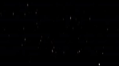 Soyut arkaplan titreşimli beyaz parçacıklar siyah arkaplanda yüzerler. 4K 3D kusursuz döngü animasyonu. Kış tatili konsepti, Mutlu Noeller, yeni yıl, düğün, kutlama 