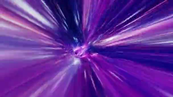 摘要粉红紫色超空间透平隧道穿越时间和空间动画 3D环Sci Fi星际旅行通过超空间涡旋隧道中的虫孔 摘要传送速度 — 图库视频影像