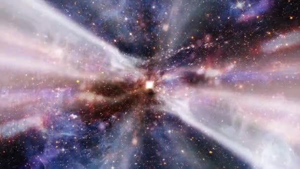 Vesmírná Hvězda Prozkoumává Vesmír Směrem Zářící Galaxii Mléčné Dráhy Animace — Stock video