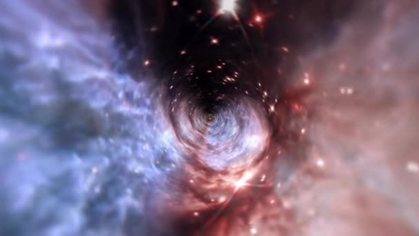 概要光フレア光渦ループの背景を中心とした時空間を流れる暗黒グロー雲超空間ワープエネルギートンネル 3Dレンダリングサイバーのワームホールを通るSci Fi星間旅行 — ストック動画